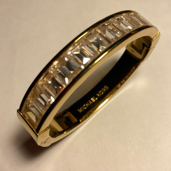Michael Michael Kors Hinged Gold Tone Bracelet With Crystals - Picture 1 of 4